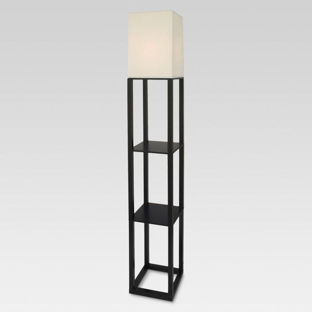 Shelf Floor Lamp Black - : Painted MDF with Linen Shade 3-Way Switch ETL Listed